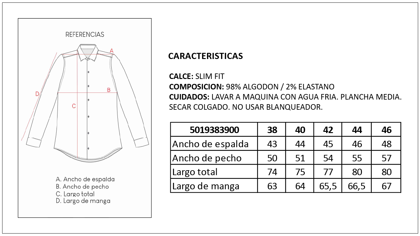 Tabla de Talles Camisa Lisa Elastizada Hombre Britches